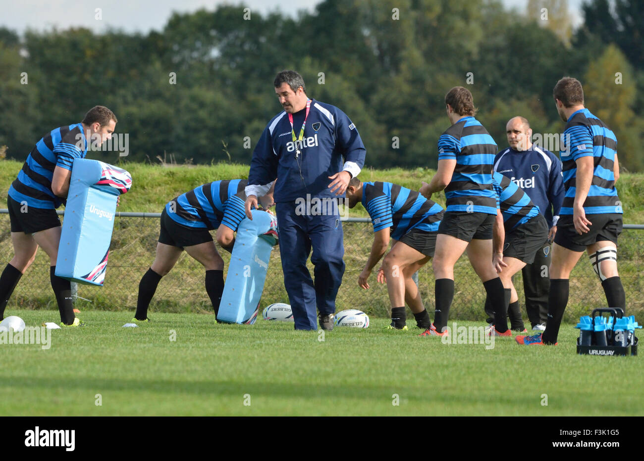 Manchester, UK. 8th October, 2015. The Uruguay squad train at Broughton Park Rugby Club in preparation for their match against England on 10th October with neither side able to qualify for the quarter-finals. Rugby World Cup - Uruguay Training Session Manchester UK Credit:  John Fryer/Alamy Live News Stock Photo
