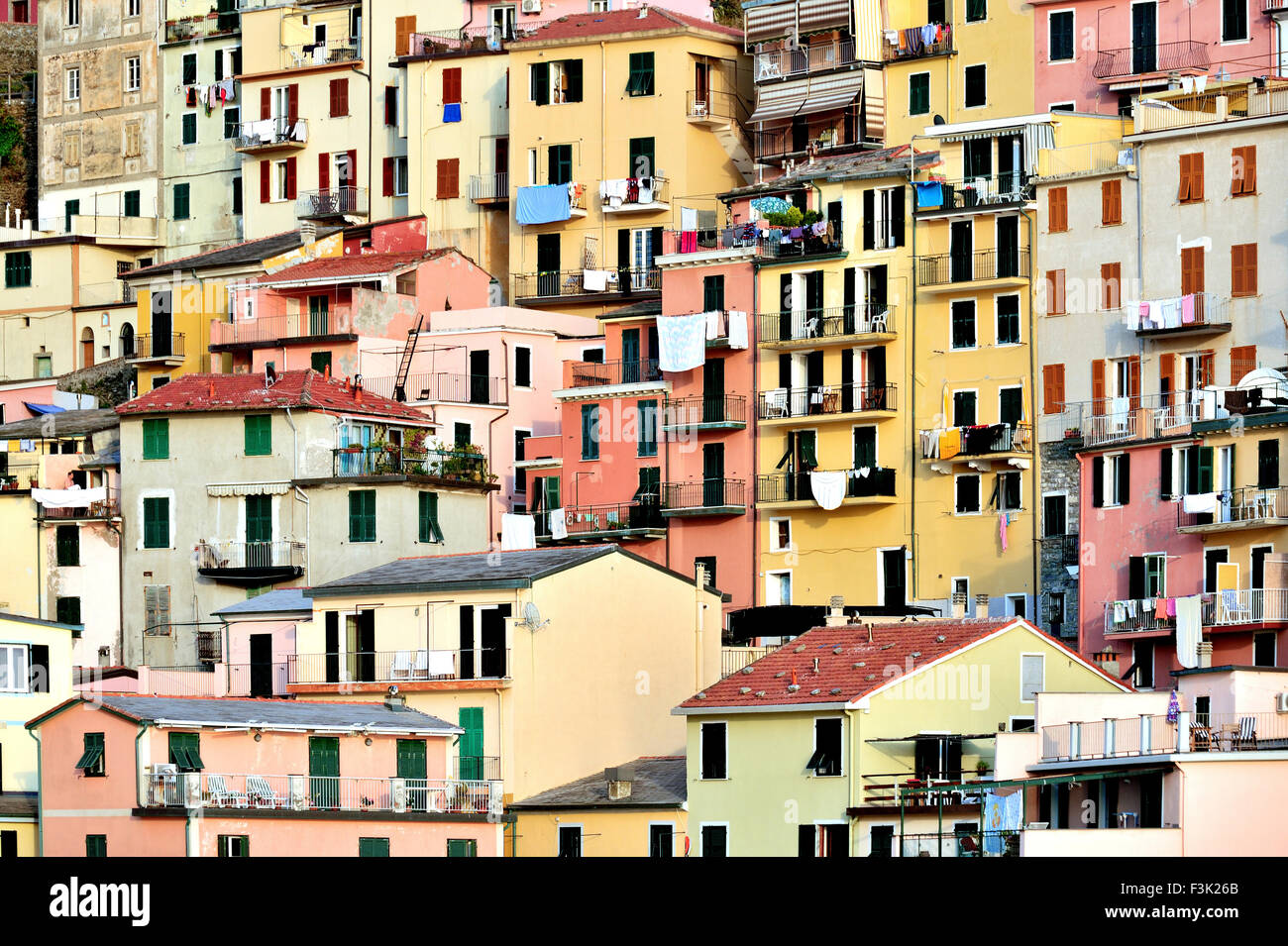 Colorful houses of Manarola, Village of Cinque Terre, Italy Stock Photo