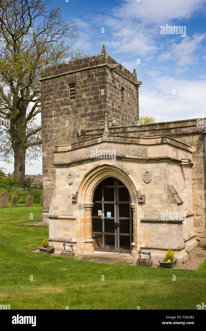 UK, England, Yorkshire East Riding, Fridaythorpe, St Mary’s church, porch and tower Stock Photo
