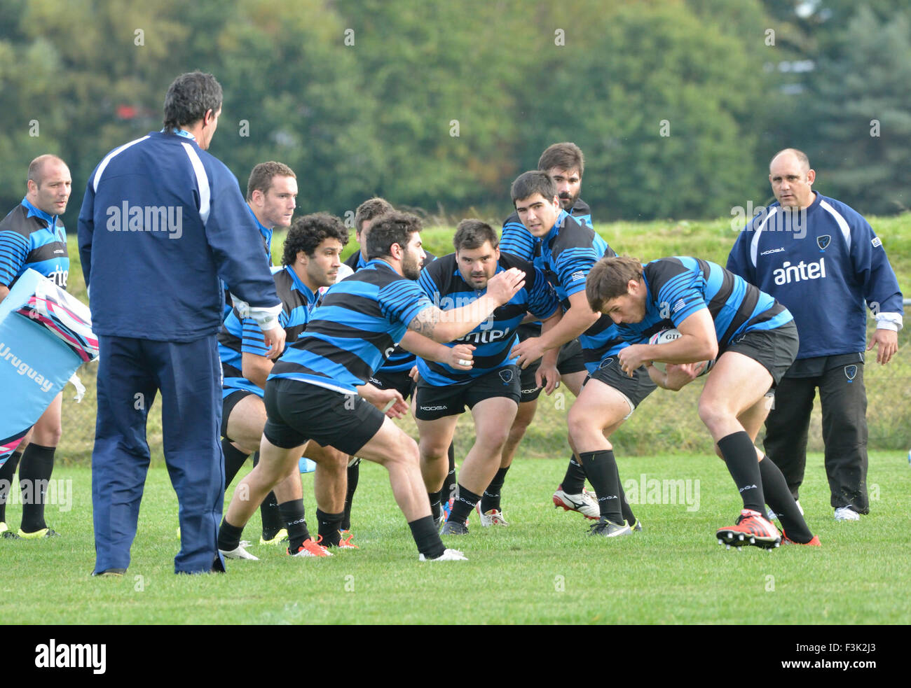 Manchester, UK. 8th October, 2015. The Uruguay squad train at Broughton Park Rugby Club in preparation for their match against England on 10th October with neither side able to qualify for the quarter-finals. Rugby World Cup - Uruguay Training Session Manchester UK Credit:  John Fryer/Alamy Live News Stock Photo