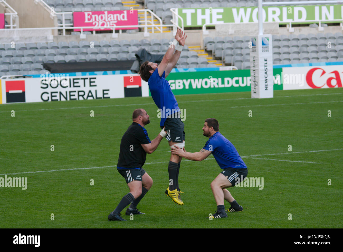 Newcastle upon Tyne, UK. 8th October, 2015. New Zealand rugby squad practicing during Captain’s run at St James Park prior to their match against Tonga in the Rugby World Cup 2015, Credit: Colin Edwards/Alamy Live News Stock Photo