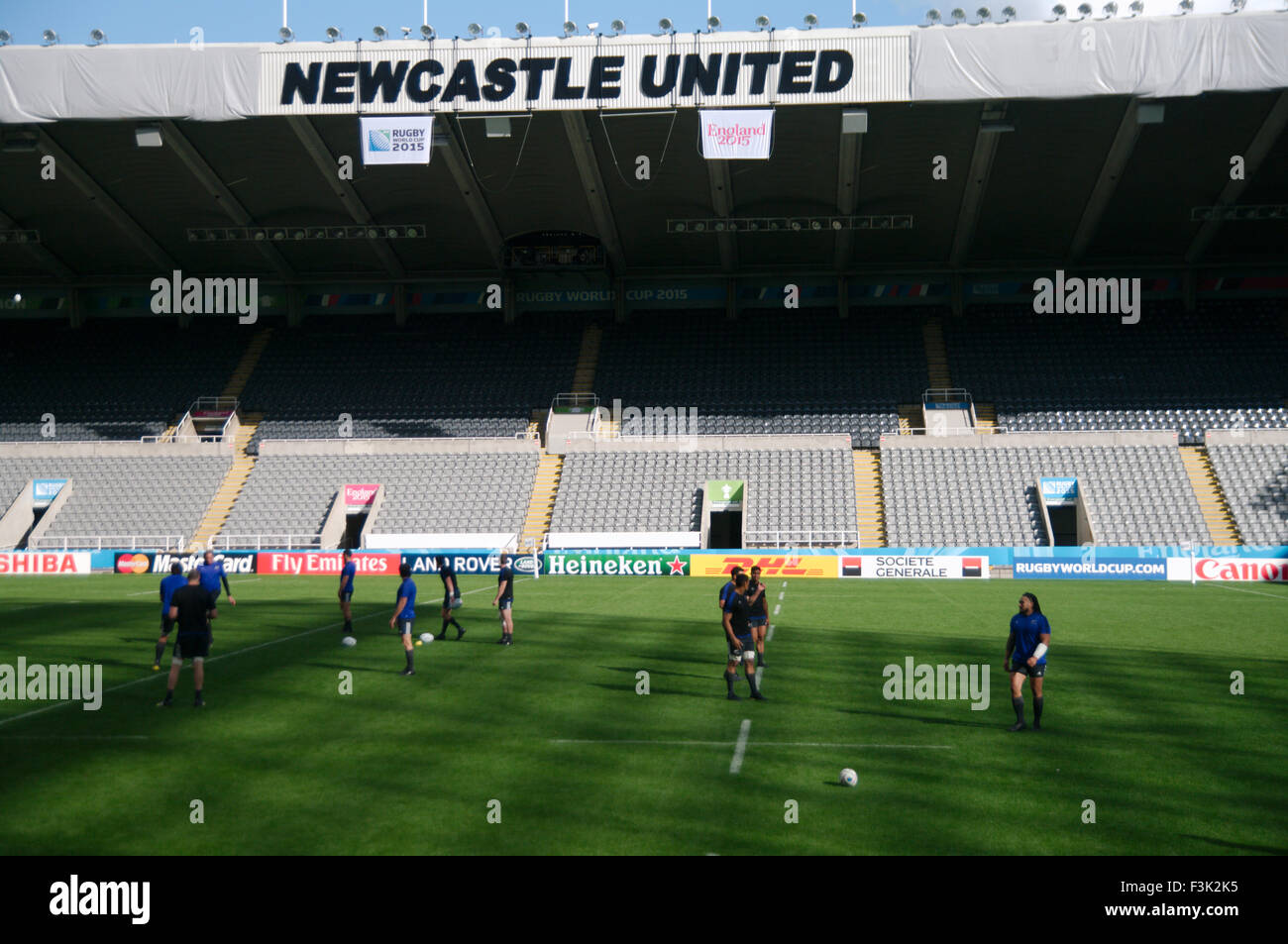 Newcastle upon Tyne, UK. 8th October, 2015. New Zealand rugby squad practicing during Captain’s run at St James Park prior to their match against Tonga in the Rugby World Cup 2015, Credit: Colin Edwards/Alamy Live News Stock Photo