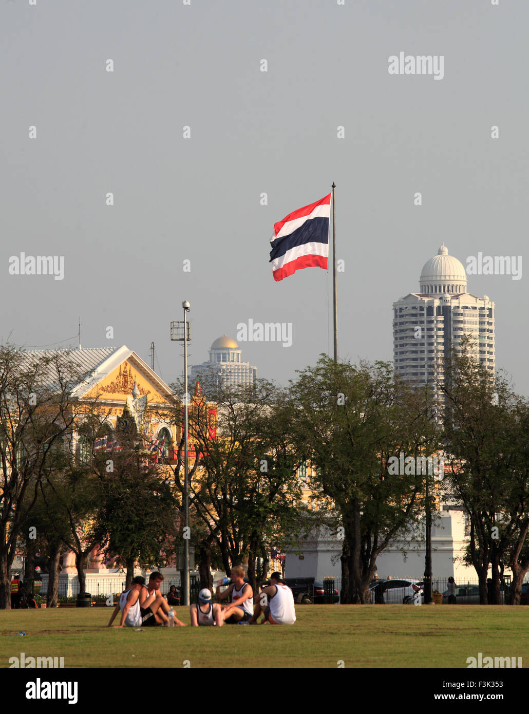 Thailand, Bangkok, Sanam Luang, Thai flag, people, Stock Photo