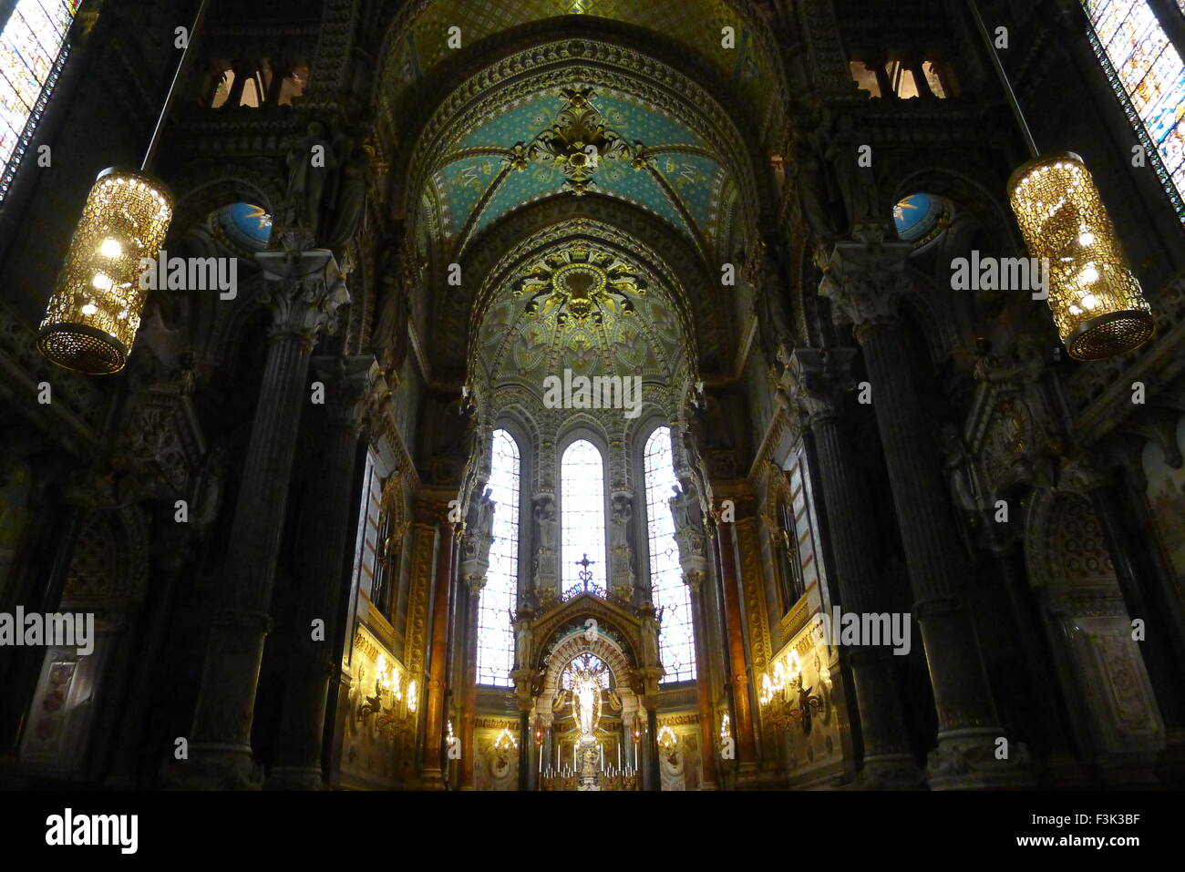 Interior of Basilica of Notre-Dame de Fourvière Stock Photo