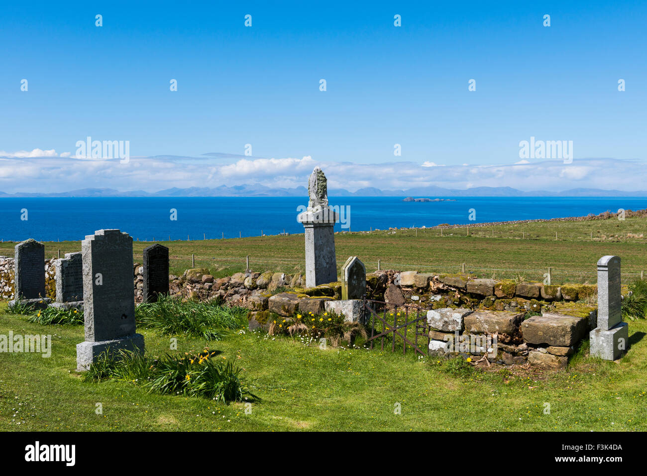 Kilmuir graveyard with grave of knight Angus Martin near the Skye Museum of Island Life