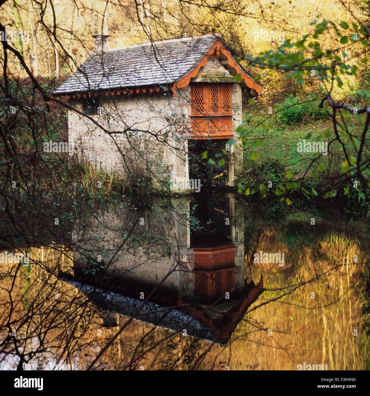 Boathouse in Woodchester park, Gloucestershire Stock Photo