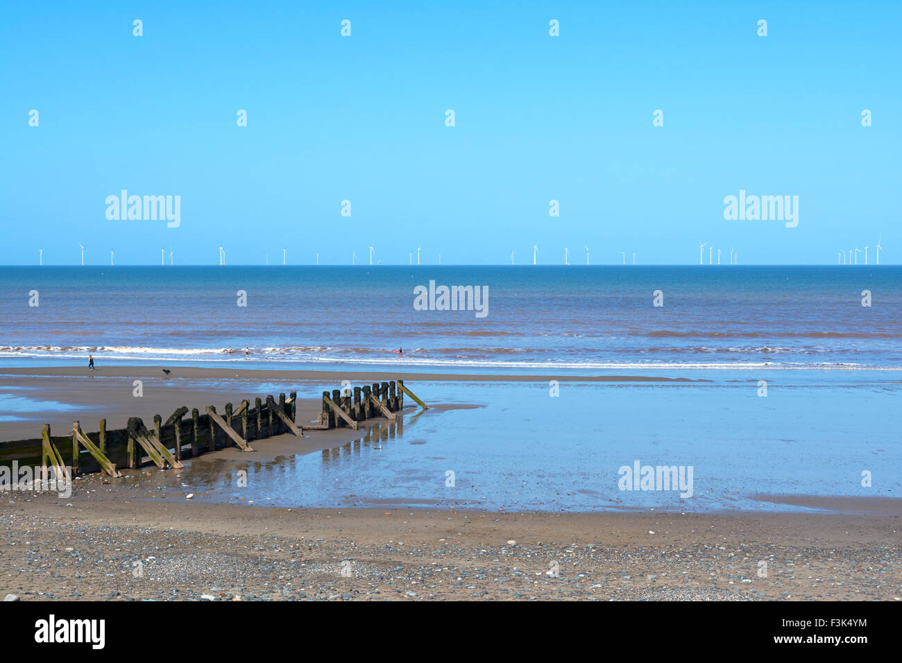 Withersea Seafront looking out towards the Westermost Rough Offshore Windfarm - Yorkshire, England, UK Stock Photo