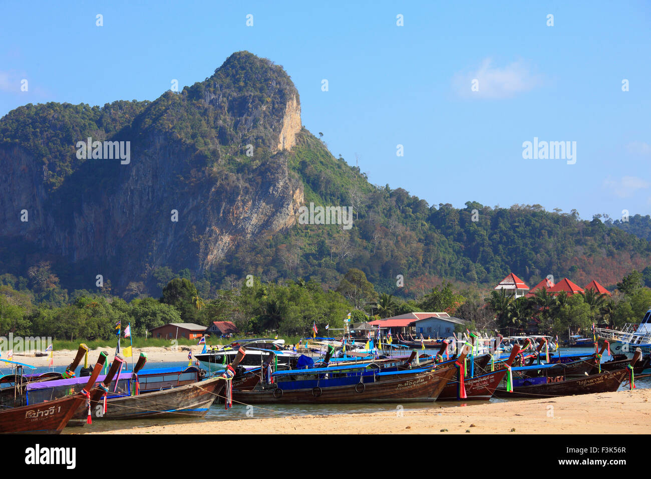 Thailand, Krabi, Ao Nang, Nopparat Thara Beach, boats, Stock Photo