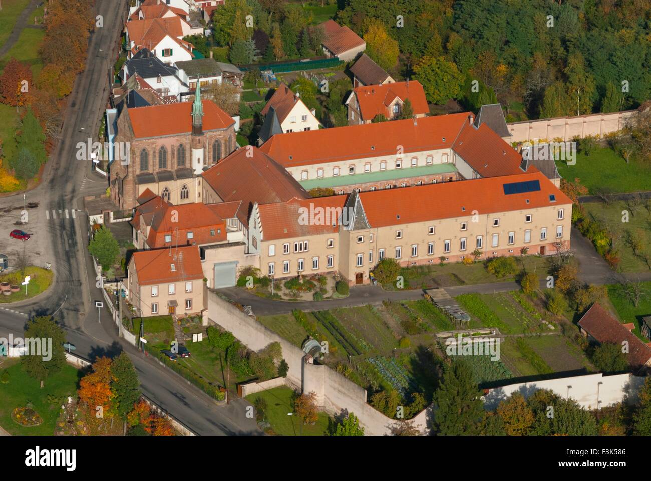 France, Bas Rhin (67), Haguenau town, Marienthal, Monastery Carmel du Sacre Coeur (aerial view)  // Bas Rhin (67), ville de Hagu Stock Photo