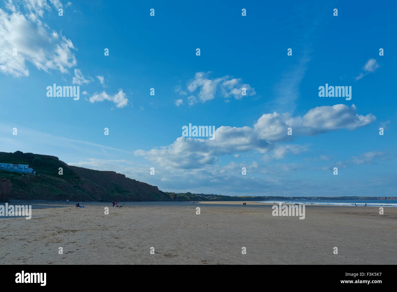 Blue sky day on the beach at Hunmanby Gap Yorkshire, England, UK