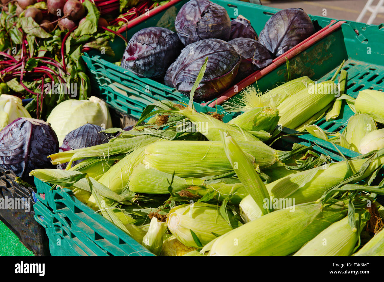Vegetables for sale in outdoor market, England Stock Photo