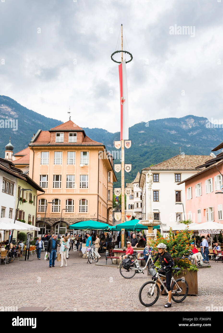 KALTERN, ITALY - SEPTEMBER 22: People at the market square of Kaltern, Italy on September 22, 2015. Stock Photo