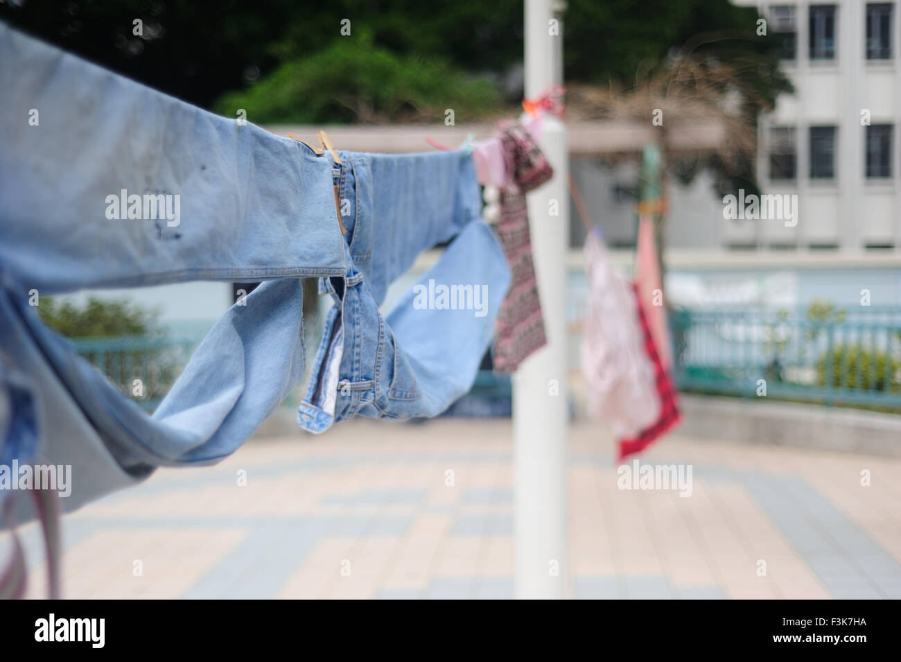 Clothes hanging on a line Stock Photo