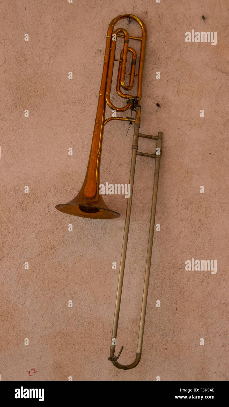 Trombone outside Dubrovnik Jazz bar Stock Photo Alamy