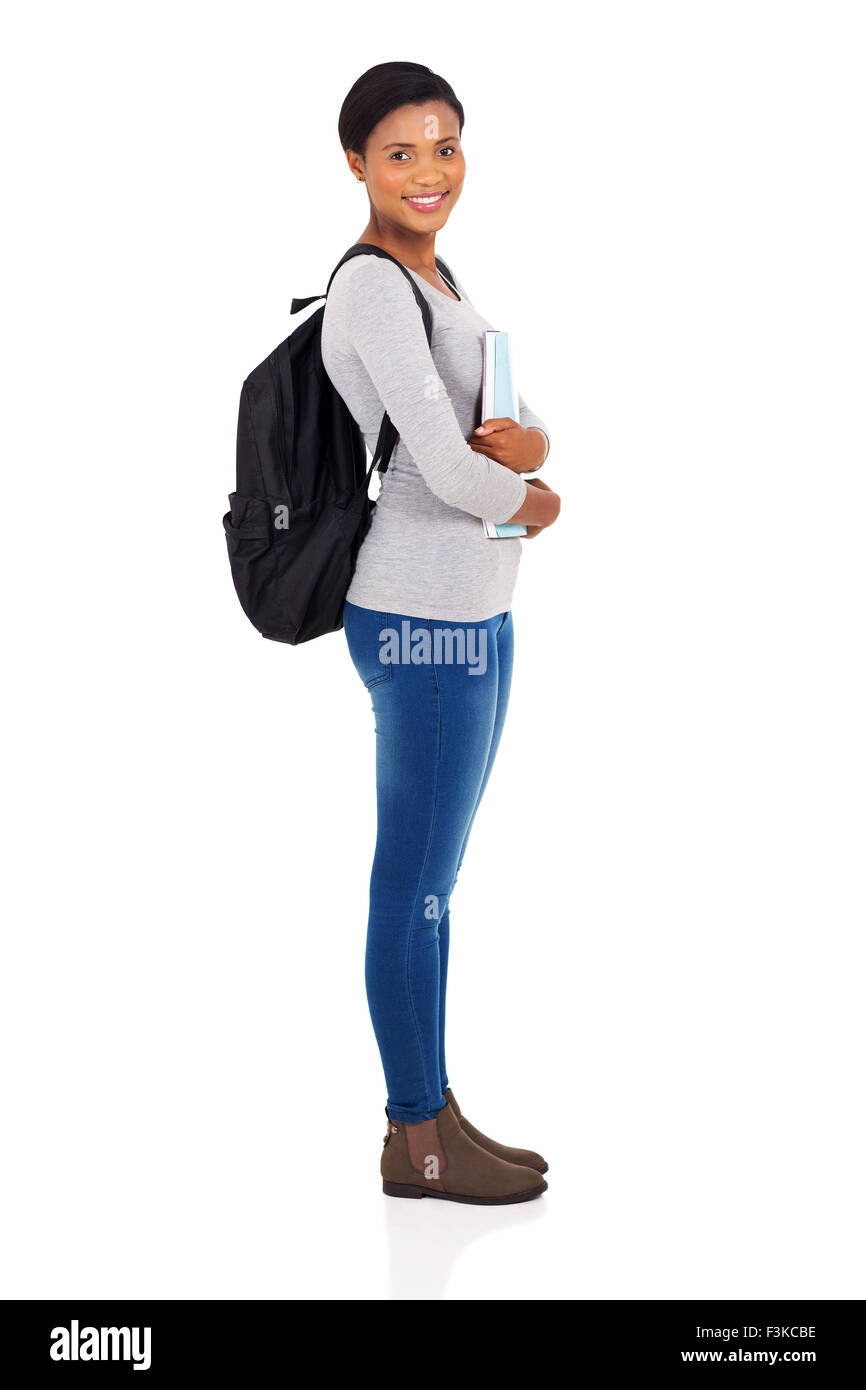 side view of African American college girl looking at the camera Stock ...