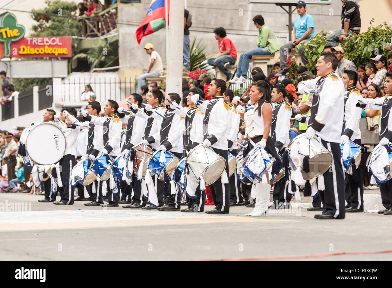 Police High School Band Performing For The Summer Break Festivity Stock Photo