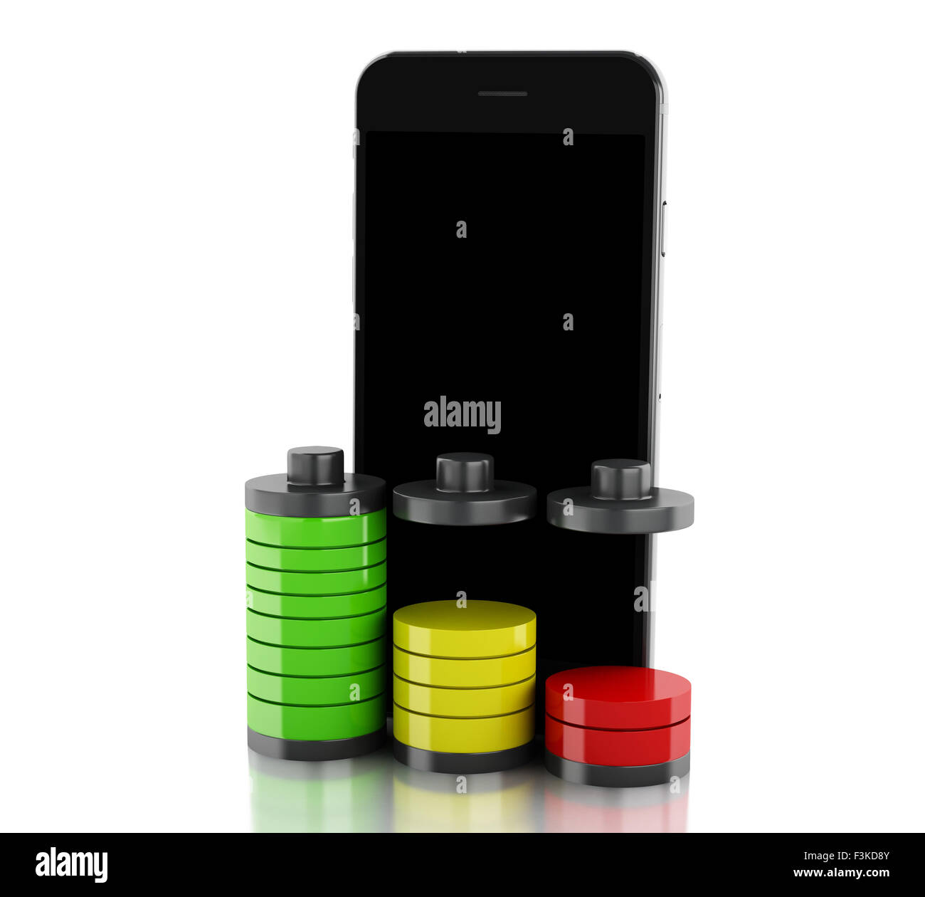 3d renderer image. Smartphone and battery charge. Mobile phone charging ...
