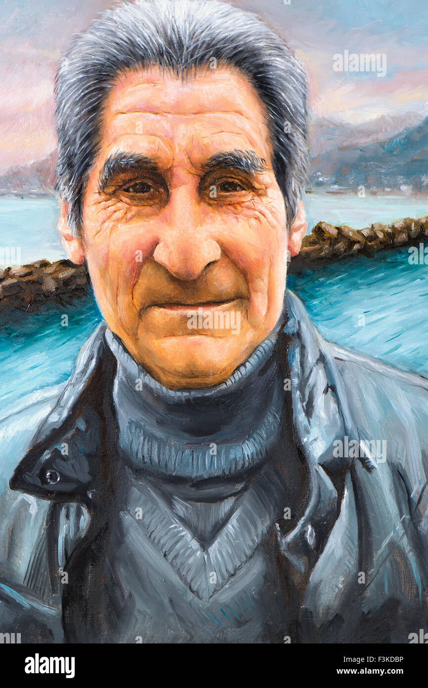 oil on canvas of a man with black leather jacket Stock Photo Alamy