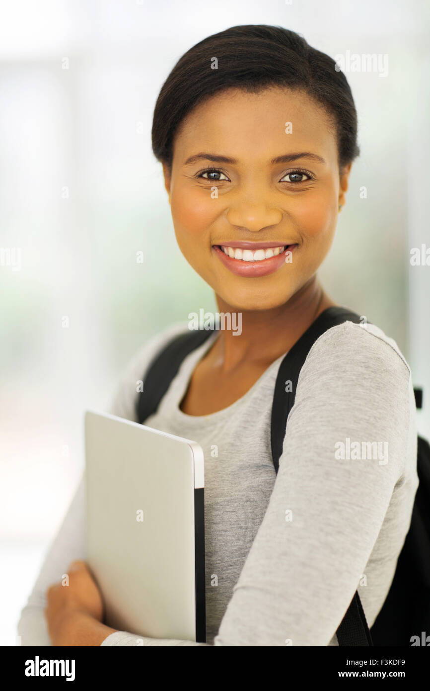 cheerful African American college student with laptop computer Stock ...