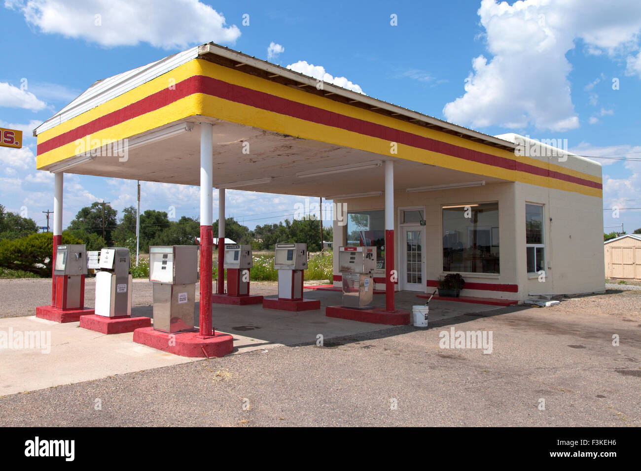 Whiting Bros gas station along Route 66 in Moriarty, New Mexico Stock