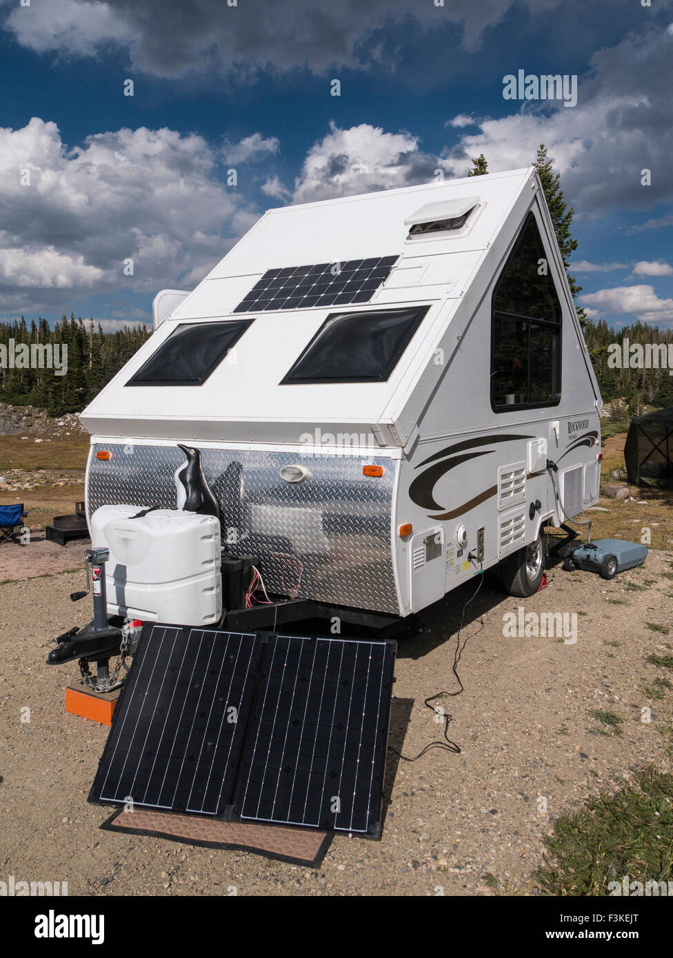 Aframe trailer in campsite 2, Sugarloaf Campground, Snowy Range