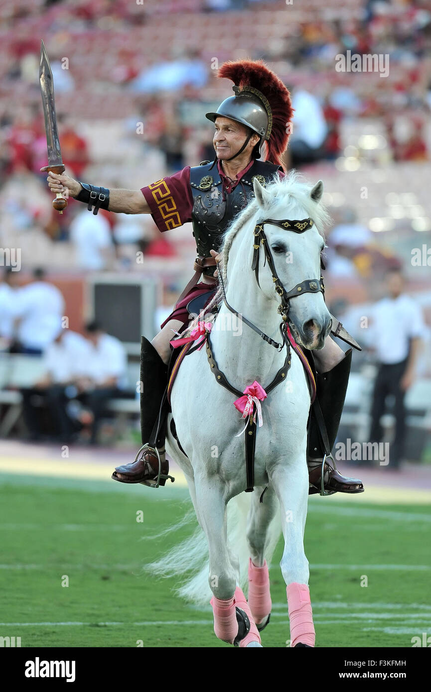 Los Angeles, CA, USA. 8th Oct, 2015. USC Trojans Mascot Tommy Trojan and Traveller before the NCAA Football game between the Washington Huskies and the USC Trojans at the Coliseum in Los Angeles, California.Louis Lopez/CSM/Alamy Live News Stock Photo
