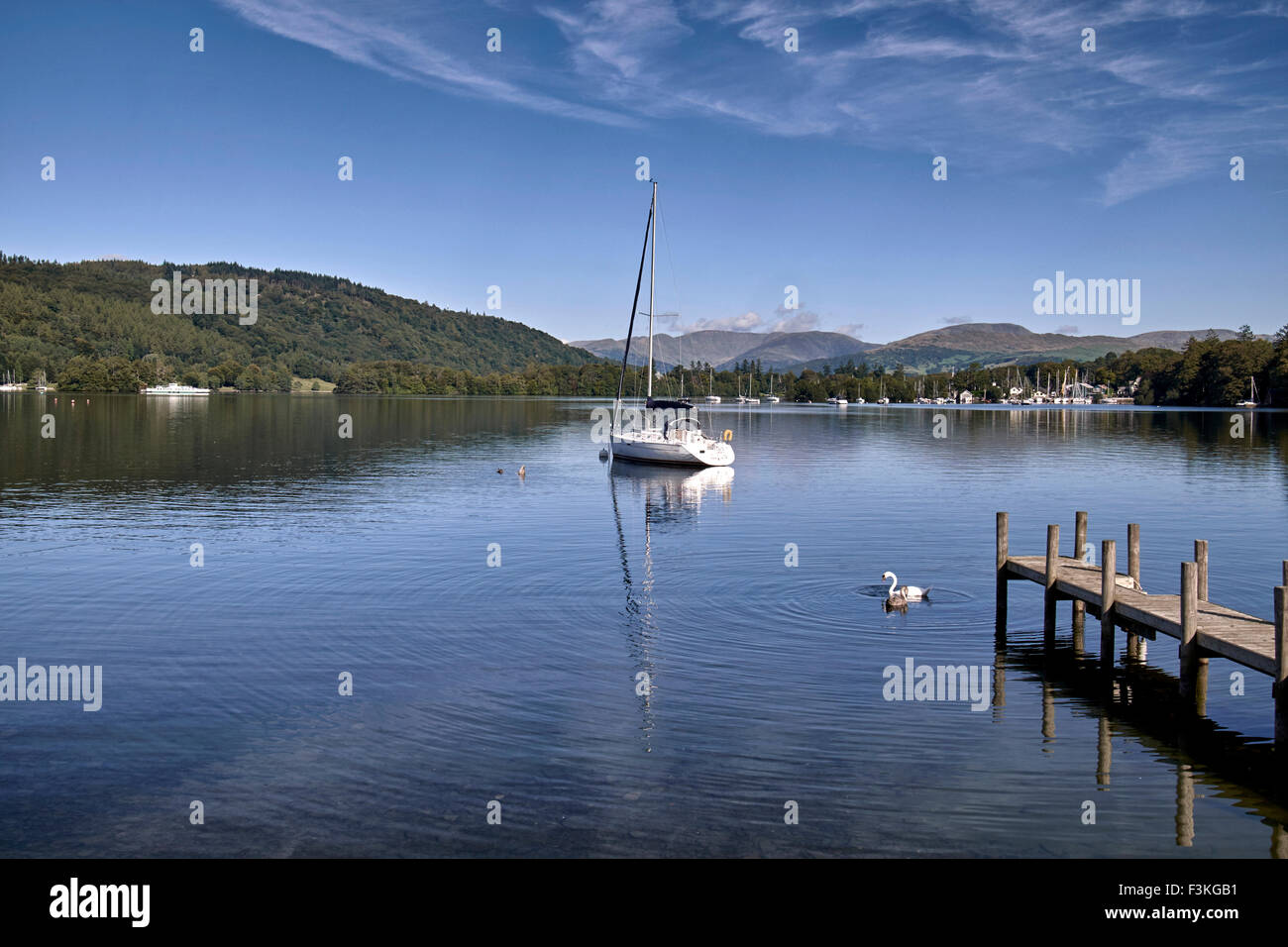 Lake Windermere Cumbria. Private mooring jetty and owners sailing yacht