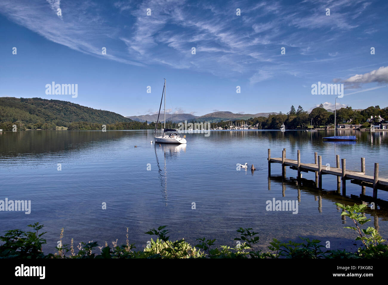Lake Windermere Cumbria. Private mooring jetty and owners sailing yacht