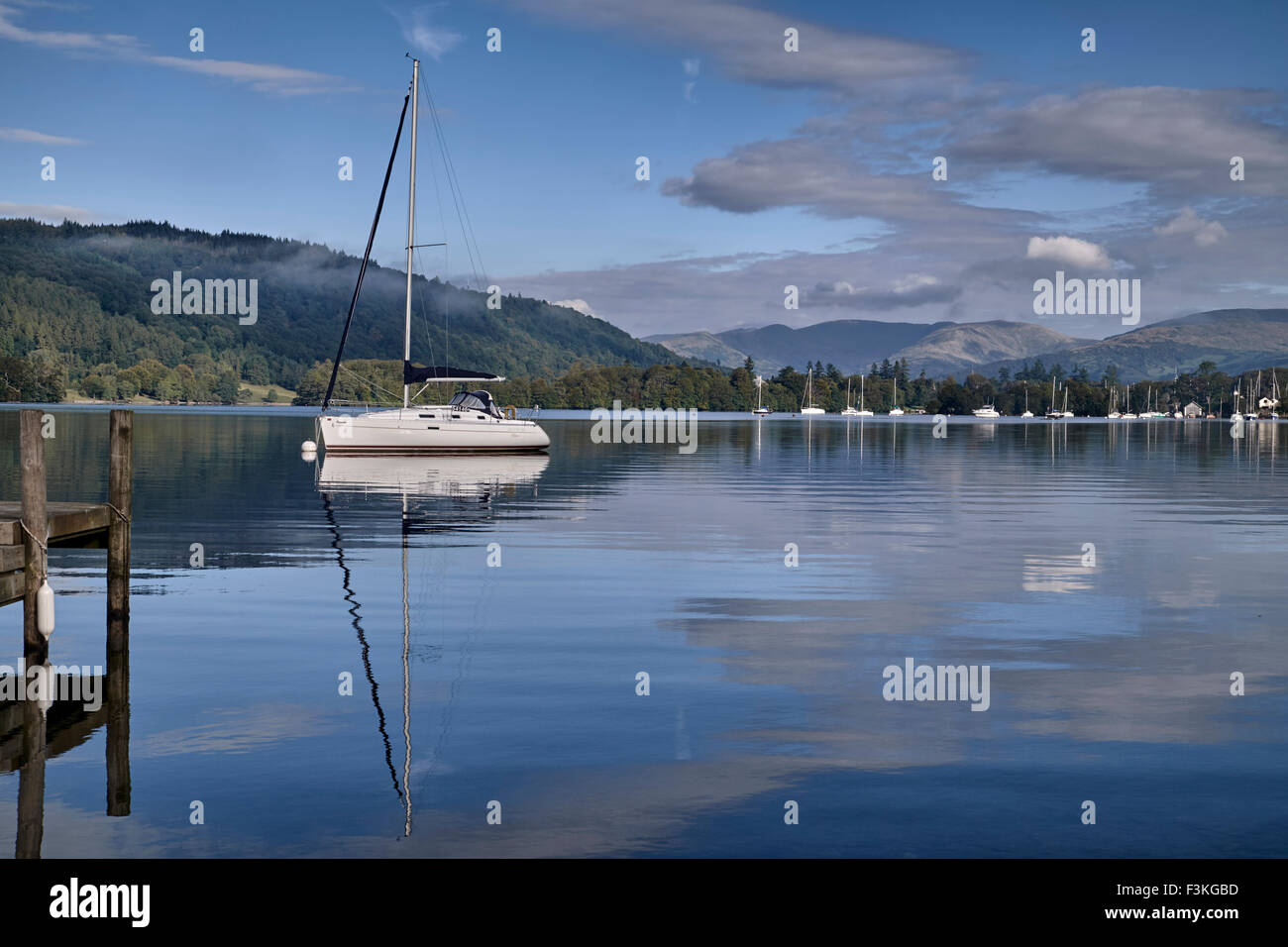 Lake Windermere Cumbria. Private mooring jetty and owners sailing yacht