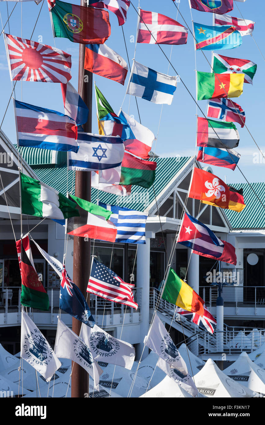 Assorted country flags blowing in the wind, V&A Waterfront, Cape Town