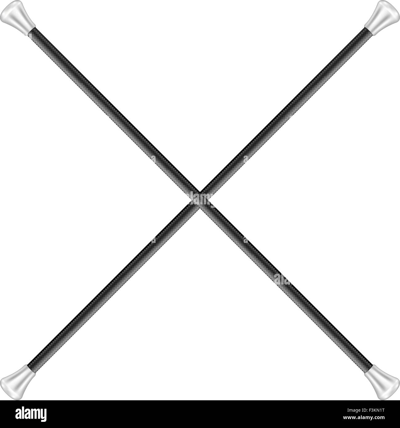 Two crossed twirling batons in black and silver design Stock Vector