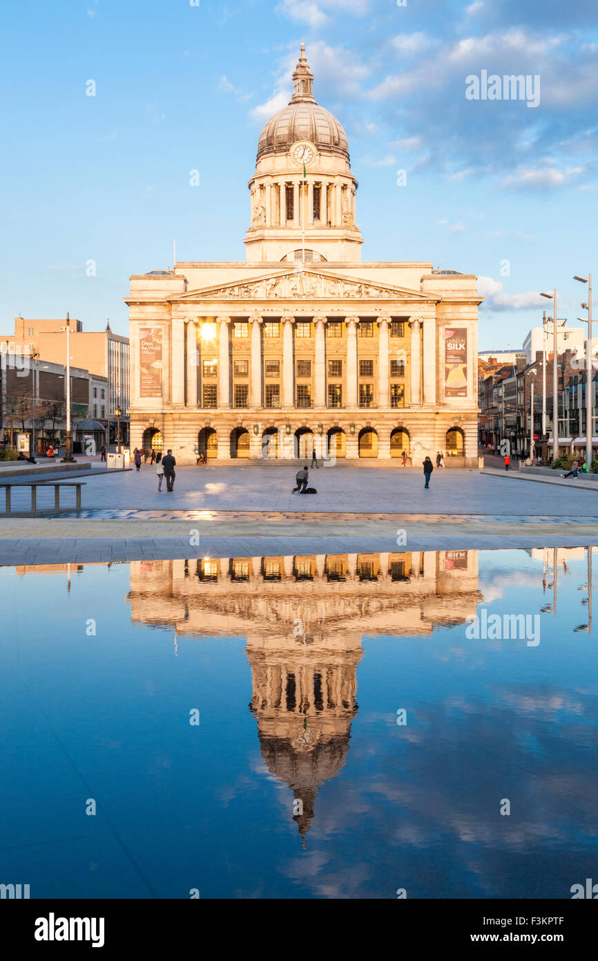 The Old Market Square and the Council House in Nottingham city centre  lit by evening sunlight during Spring. Nottingham, England, UK. Stock Photo