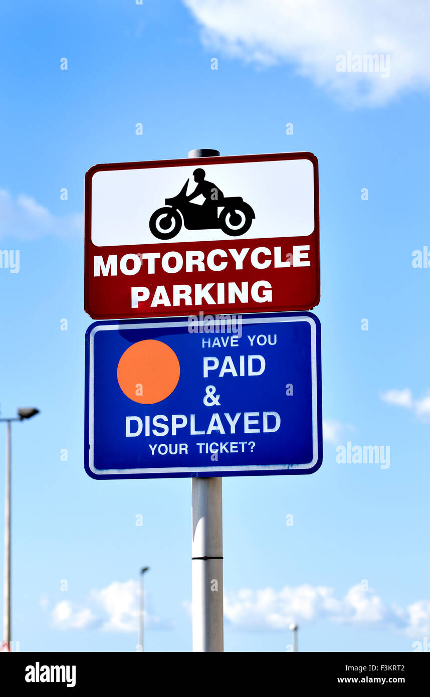 Hastings, East Sussex, England, UK. Pay and Display parking for motorcycles on the seafront Stock Photo