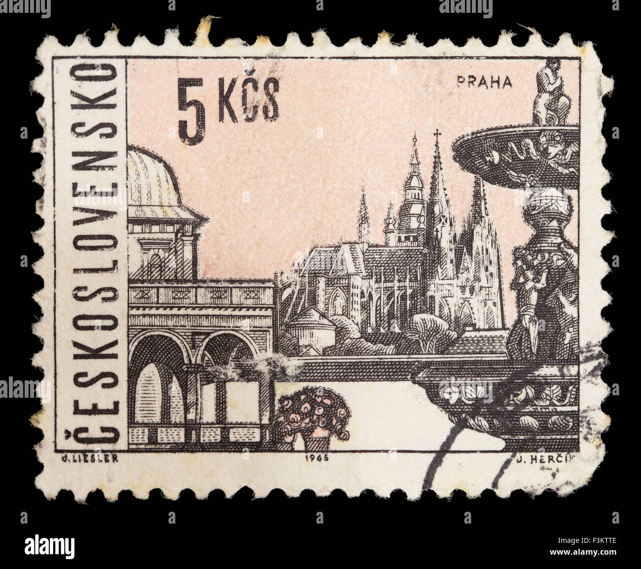CZECHOSLOVAKIA - CIRCA 1965: A postage stamp printed in Czechoslovakia shows historical UNESCO World Heritage Sites in Prague Stock Photo