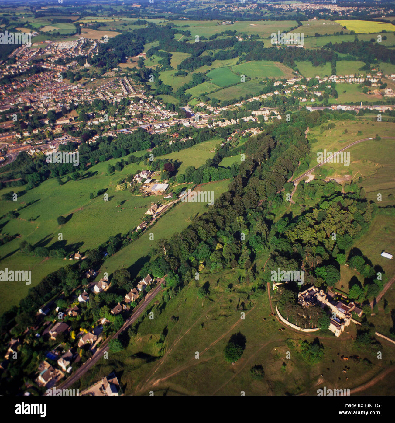 Aerial view of the south side of Stroud in the Gloucestershire Cotswolds Stock Photo