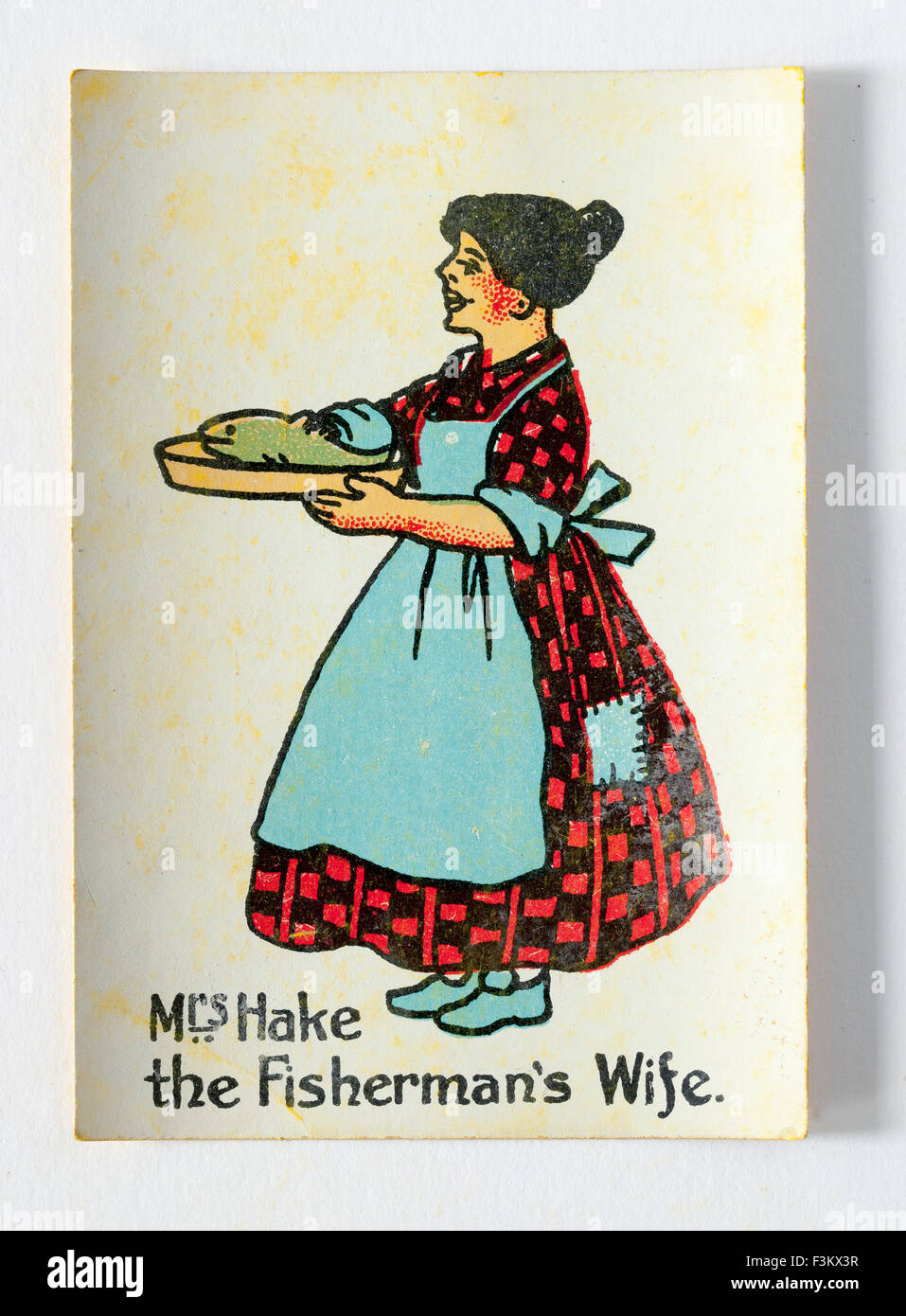 Mrs Hake the Fishermens Wife Playing Card from Happy Families Game Stock Photo