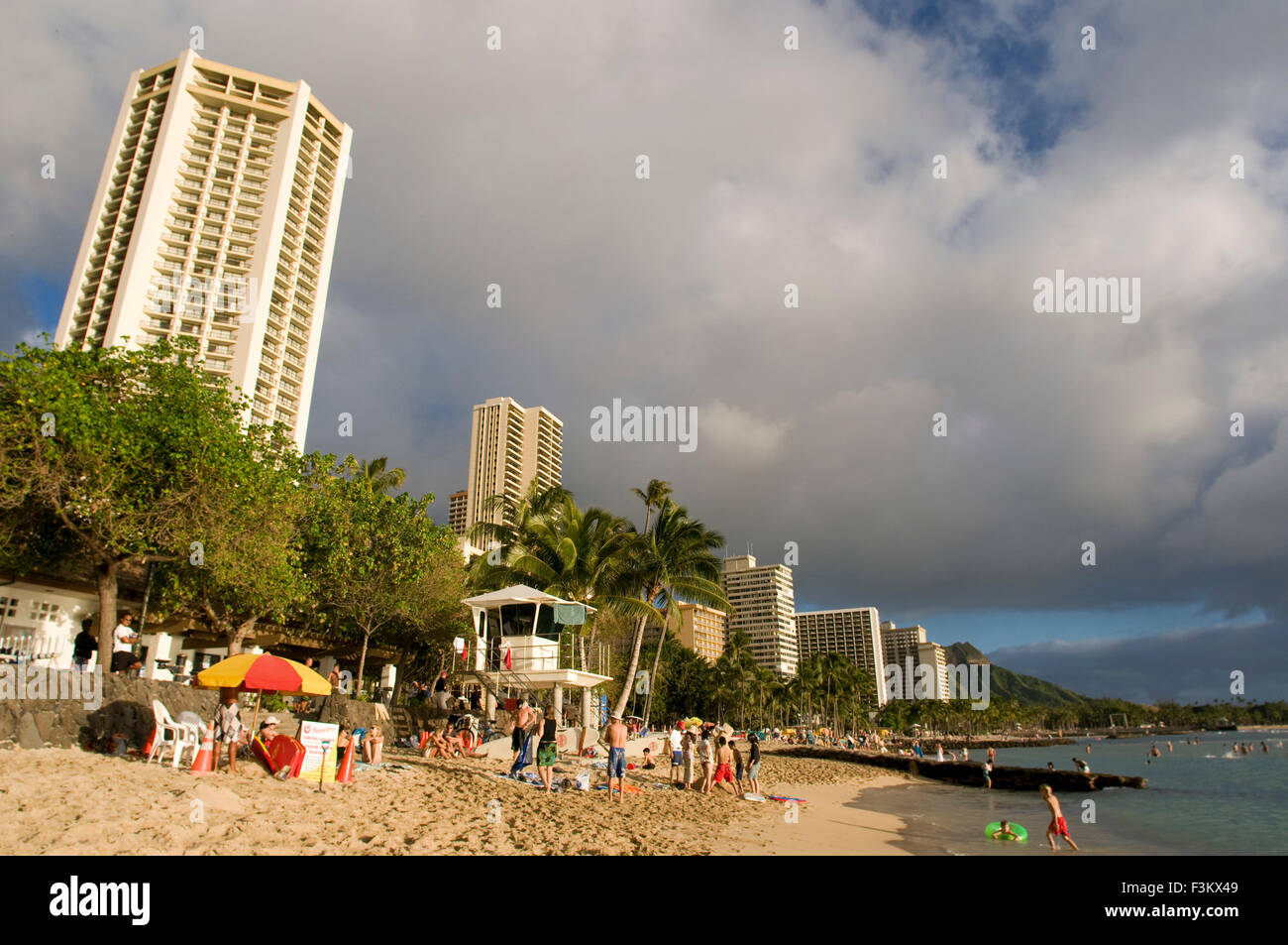 Beach of Waikiki Beach. O'ahu. Hawaii. Waikiki is most famous for its