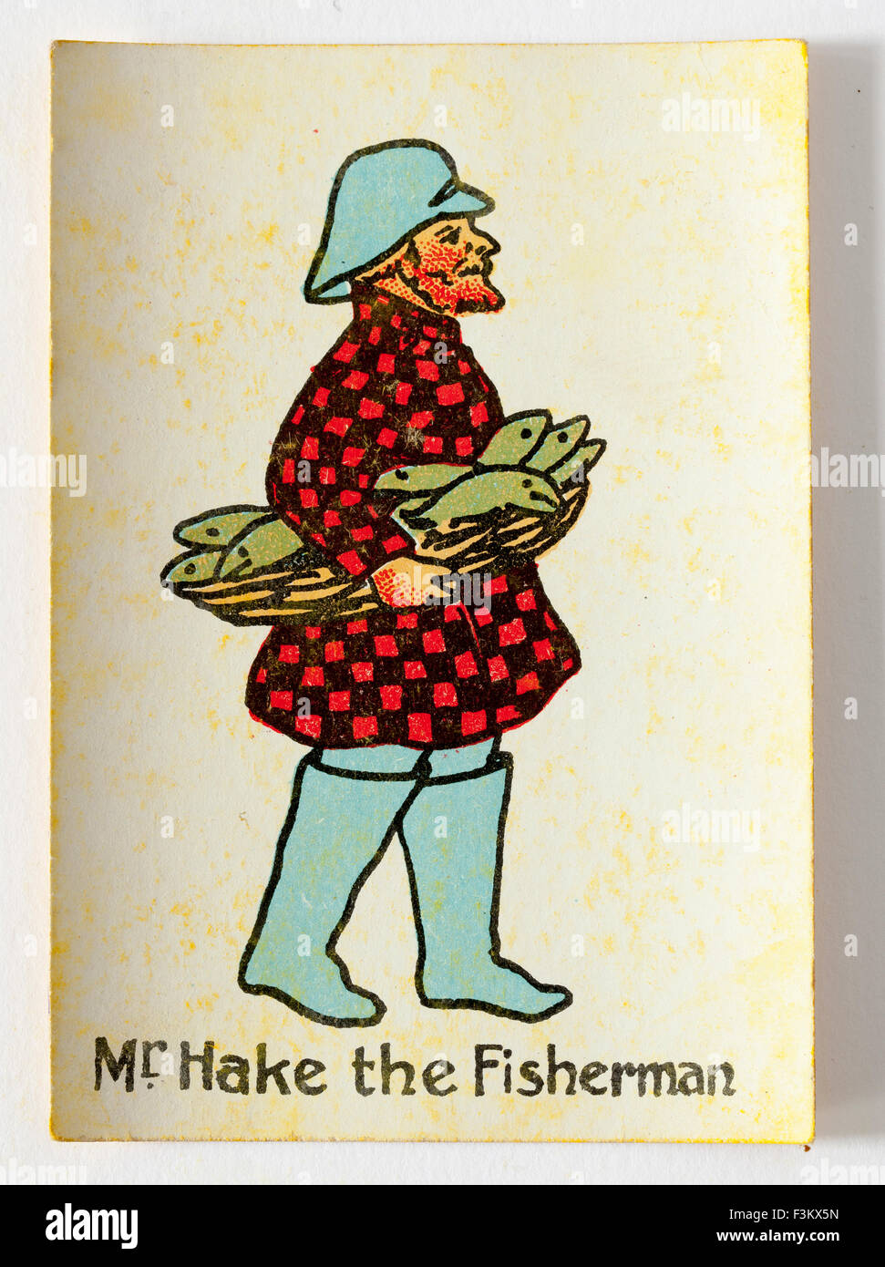 Mr Hake the Fisherman Playing Card from Happy Families Game Stock Photo