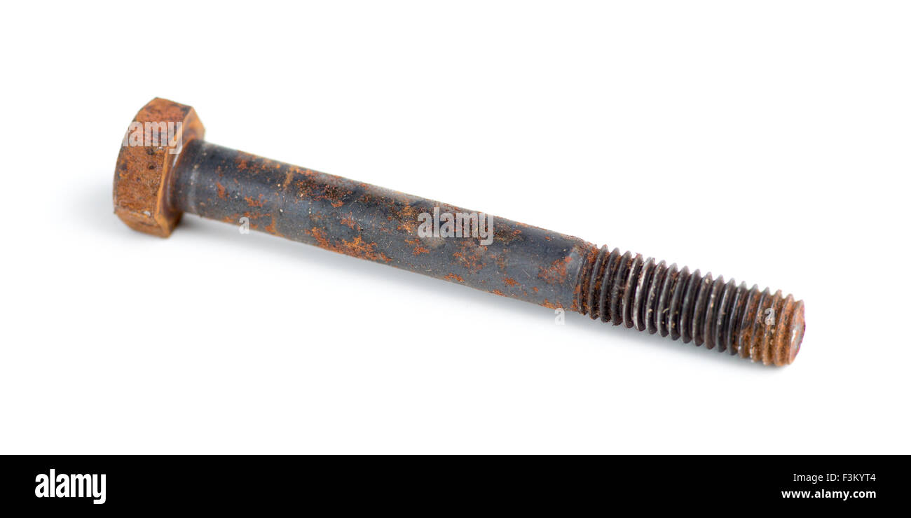 Rusted old bolt isolated against white Stock Photo