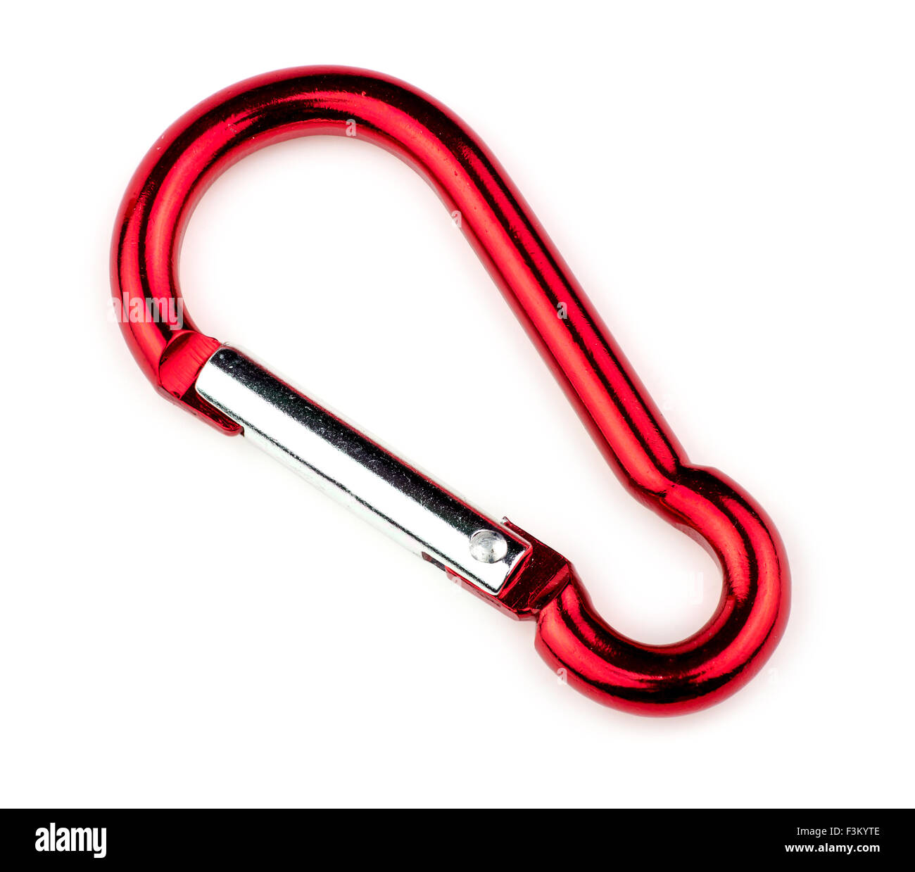 Macro of red carabiner hook for mountaineering and hiking Stock Photo