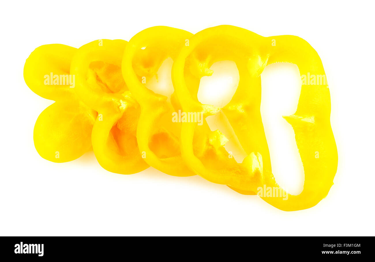 Thin slices of sliced and diced yellow pepper capsicum Stock Photo