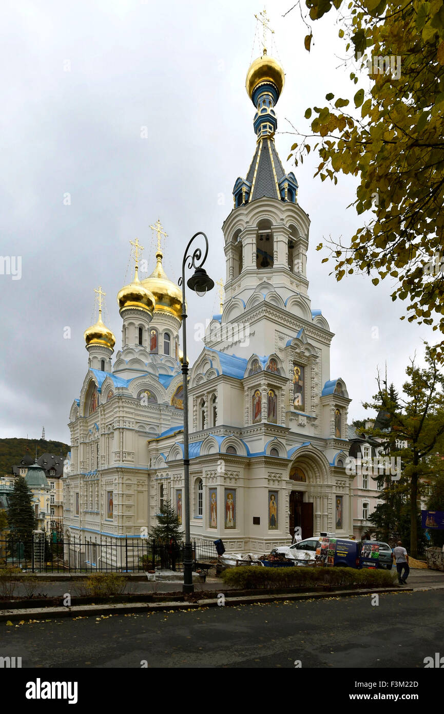 Karlovy Vary, Czech Republic. 9th Oct, 2015. Eastern Orthodox Church of St. Peter and Paul in Karlovy Vary, Czech Republic, after two-year complex reconstruction on Friday, October 9, 2015. © Slavomir Kubes/CTK Photo/Alamy Live News Stock Photo