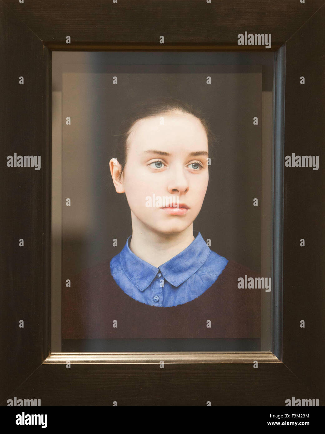 Edinburgh.UK. 9th October. BP Portrait Display in Scottish National Portrait Gallery. BP Portrait Award display in Edinburgh 10 October 2015 - 28 February 2016. Pictured 2nd Prize frame called Eliza. A portrait of his Niece by Michael Gaskell. Pako Mera/Alamy Live News. Stock Photo
