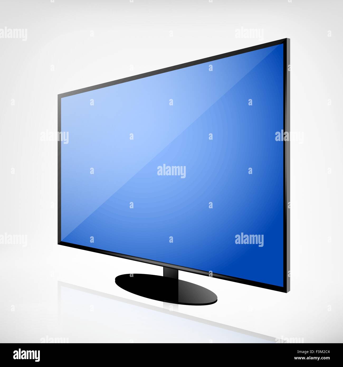 Black plasma TV with light blue screen and reflection Stock Vector
