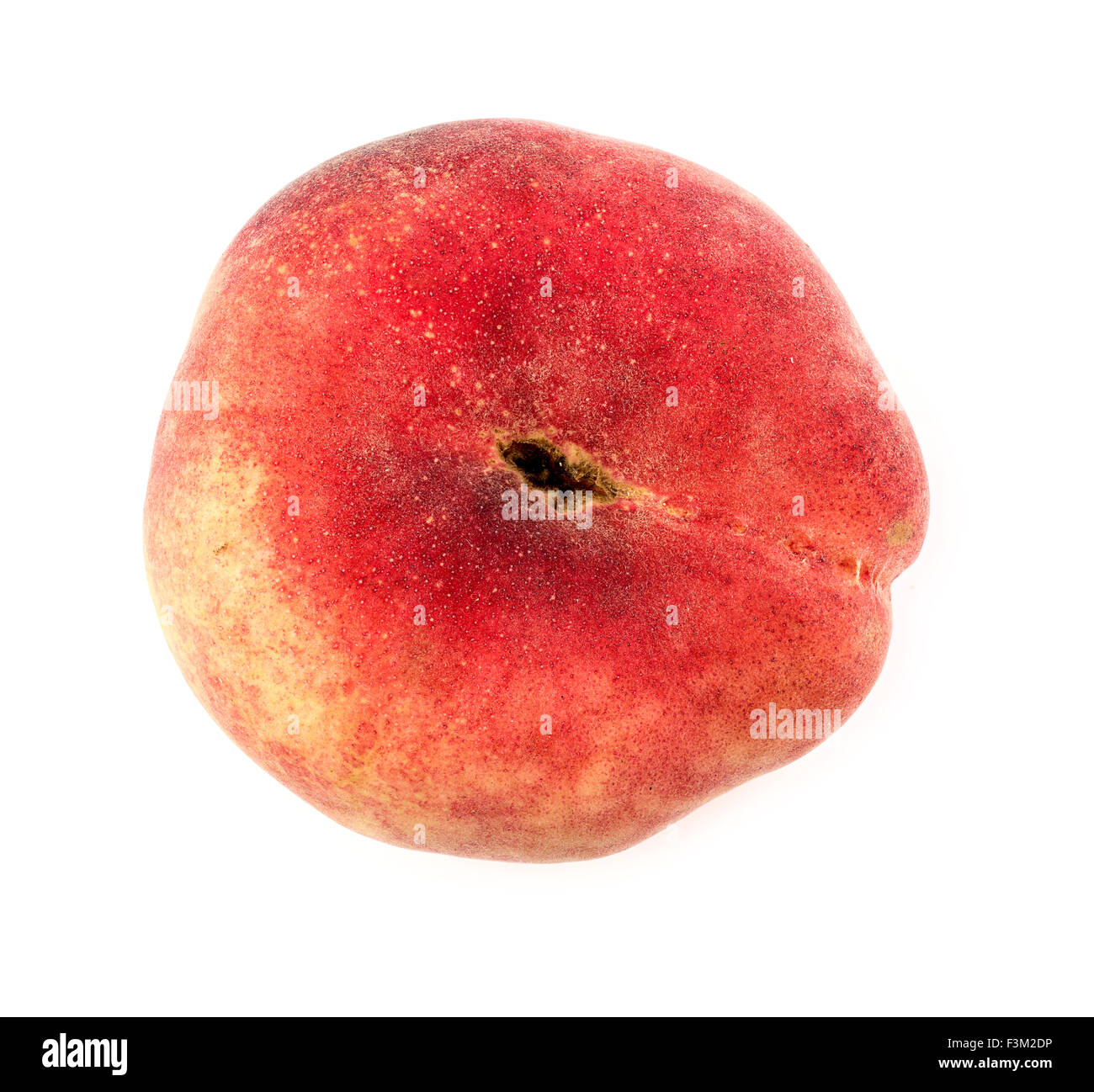 Aerial of isolated donut saturn peach fruit on white Stock Photo
