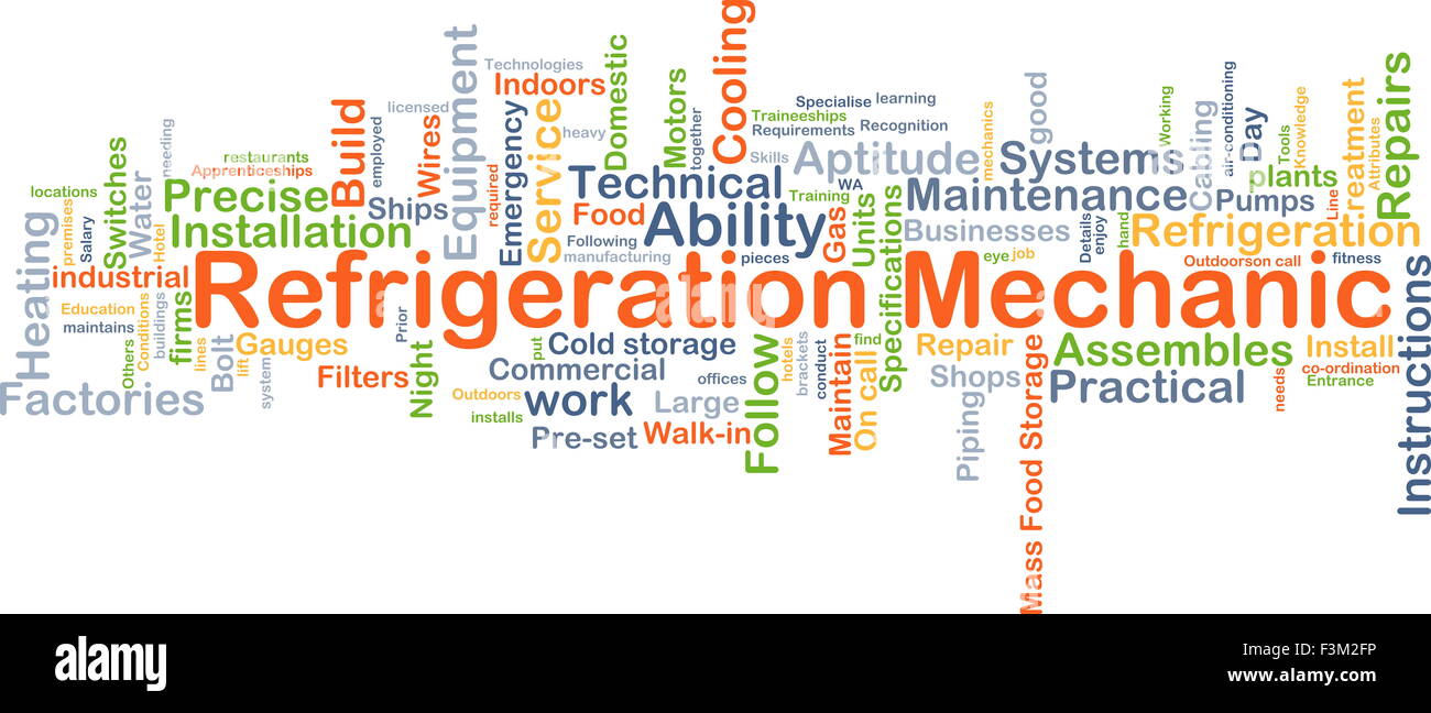 Background concept wordcloud illustration of refrigeration mechanic Stock Photo Alamy
