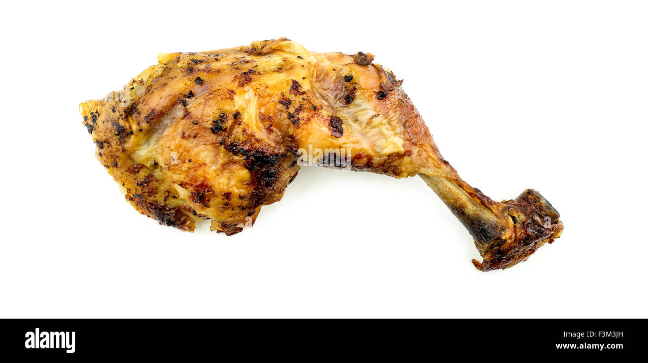 Roast chicken leg drumstick isolated on white Stock Photo