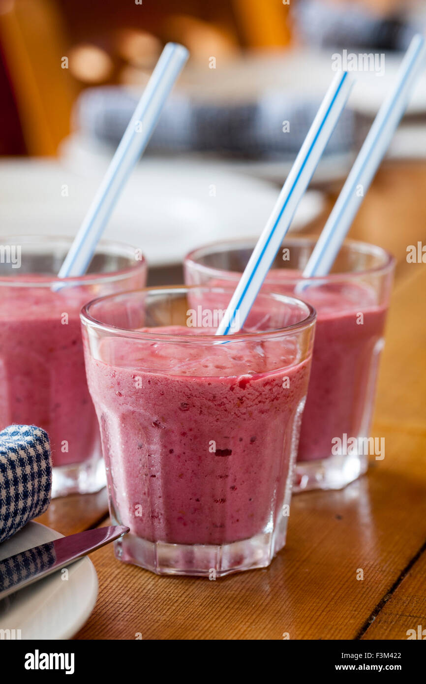 Raspberry smoothie for breakfast Stock Photo