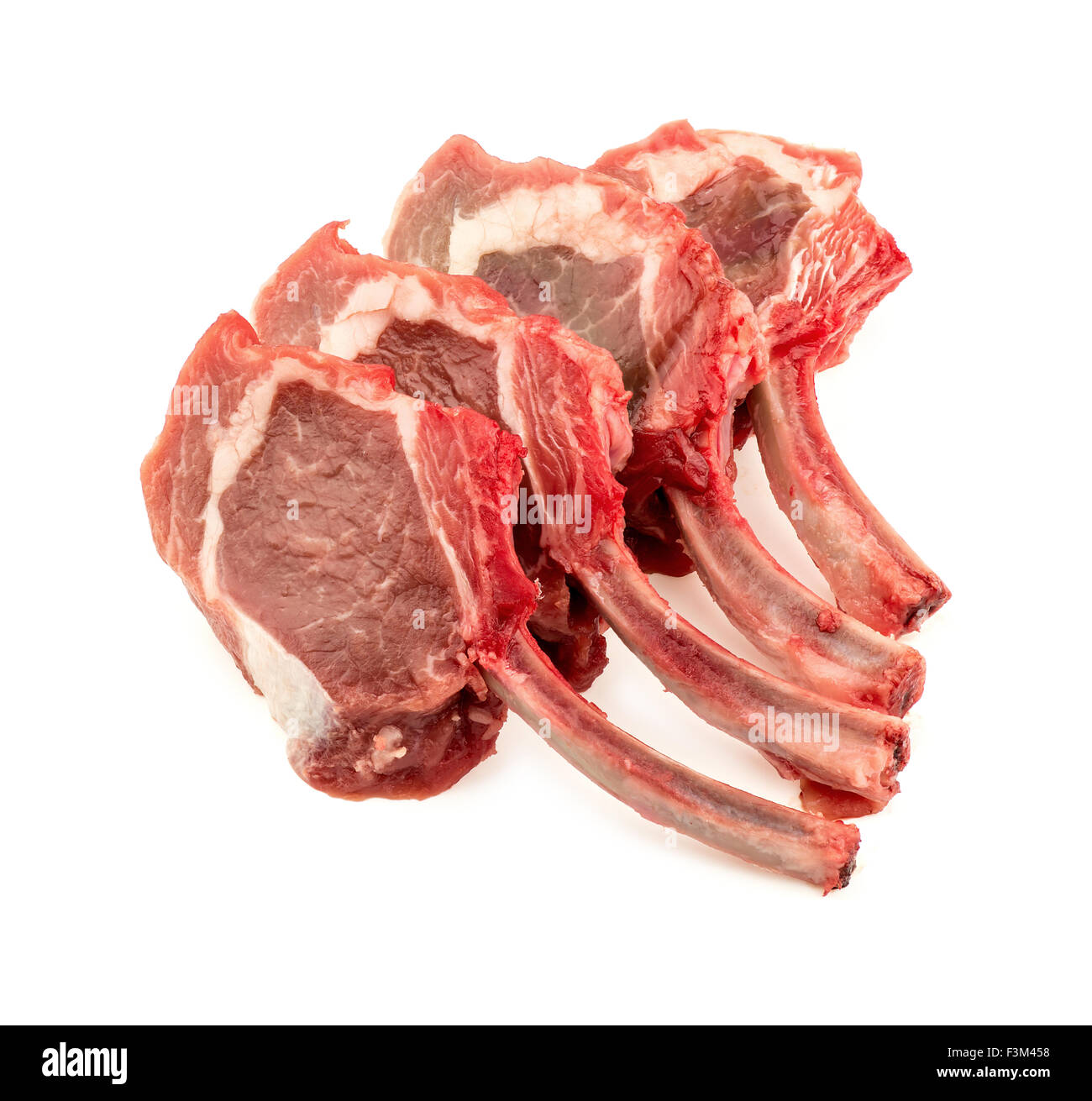 Uncooked mutton rack of lamb studio shot on white Stock Photo