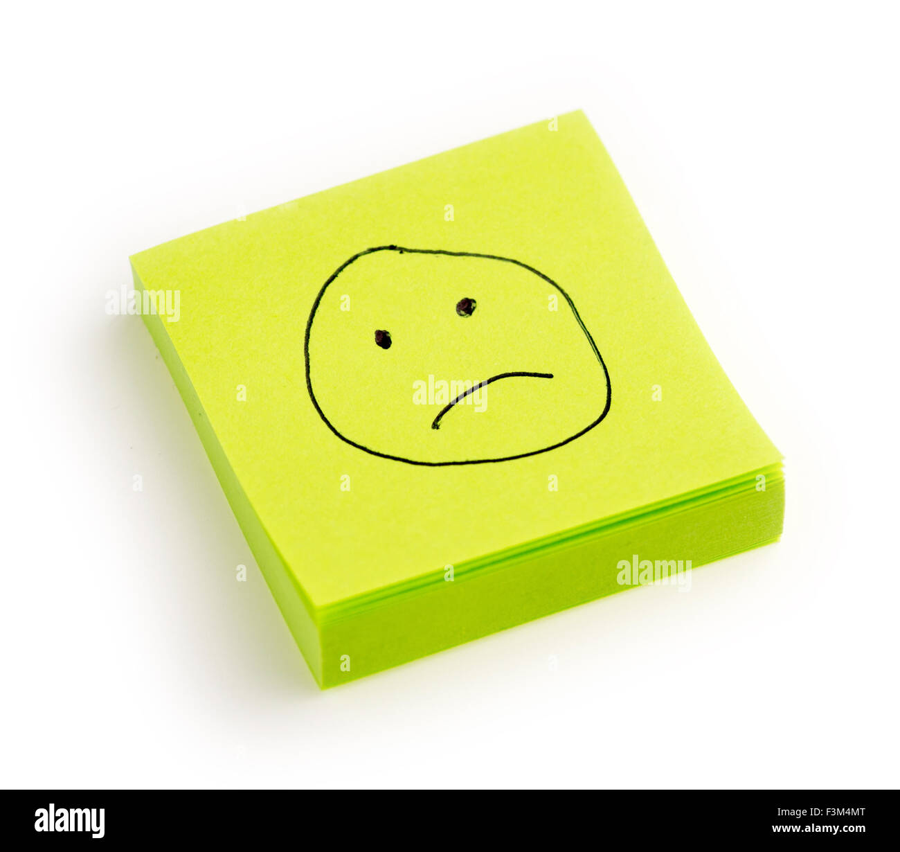 Isolated sadness or unhappiness note against white Stock Photo